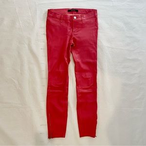 J Brand Leather Skinny Pants in Rebel Red L8001